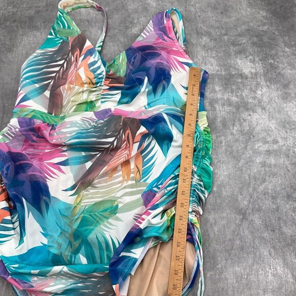 Cacique SWIM Suit Women 20 Pink Blue Palm Tropical Modest Layer‎ Bra 1pc - Picture 6 of 11